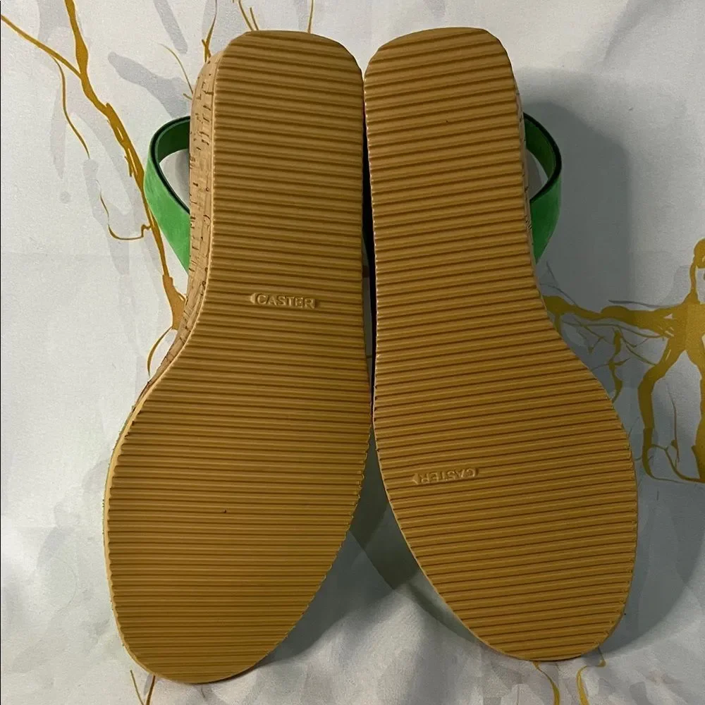 * Calaxini Simply Perfect Avarca cork wedge sandals in green leather